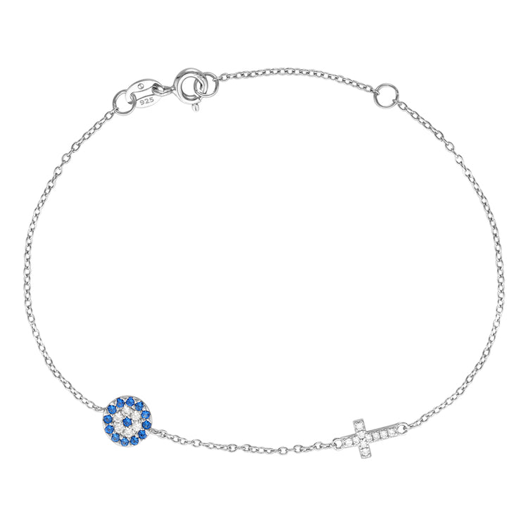evil eye and cross bracelet, sterling silver evil eye bracelet, evil eye bracelet, evil eye and cross bracelet
