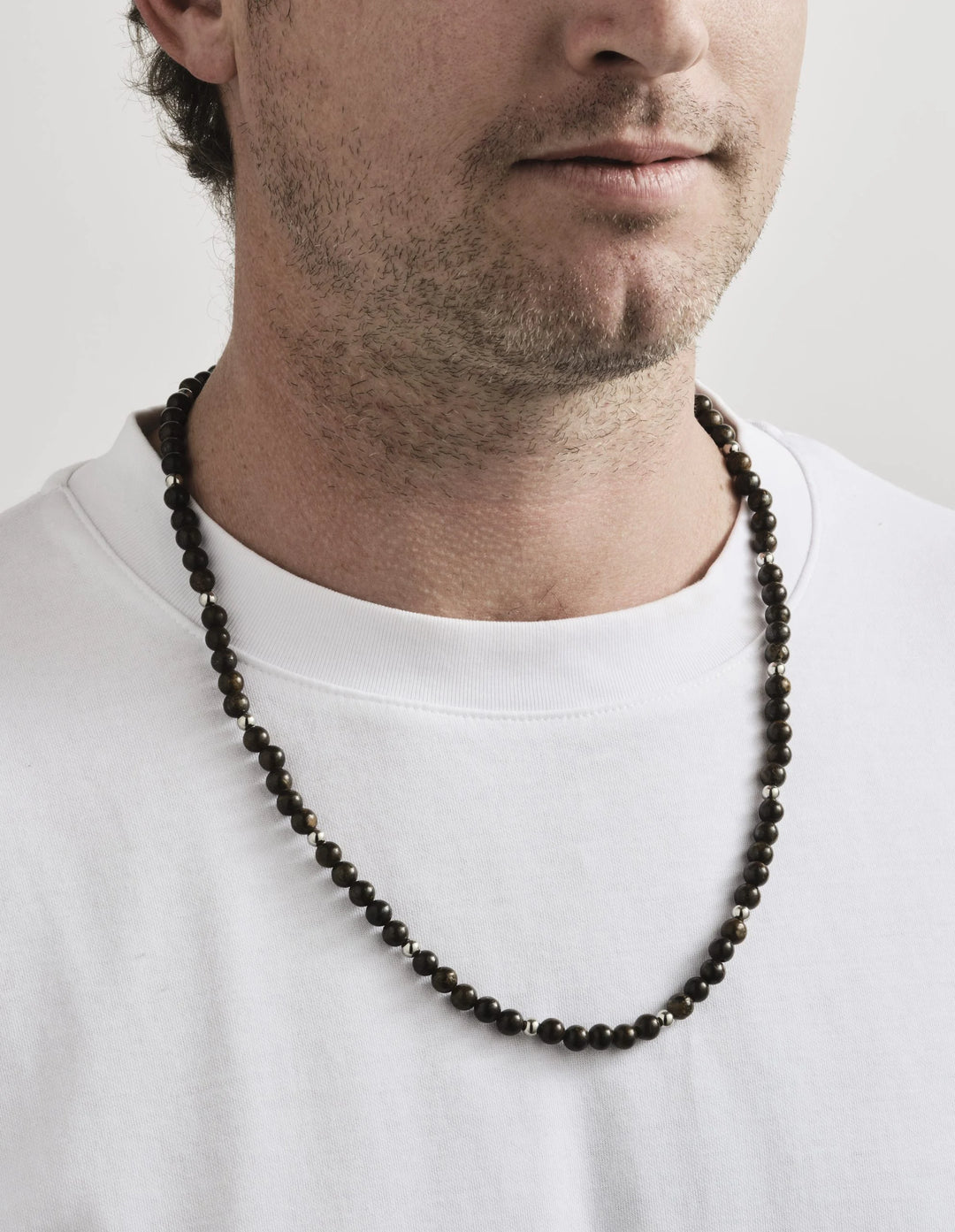 Copper Stone Bead Stainless Steel Neck Chain