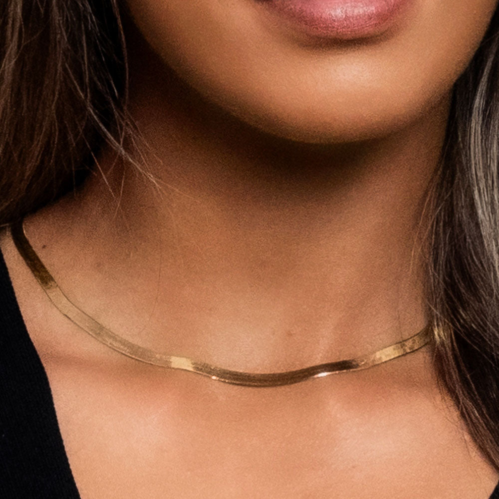 Gold flat snake herringbone chain – ELVIE JEWELS