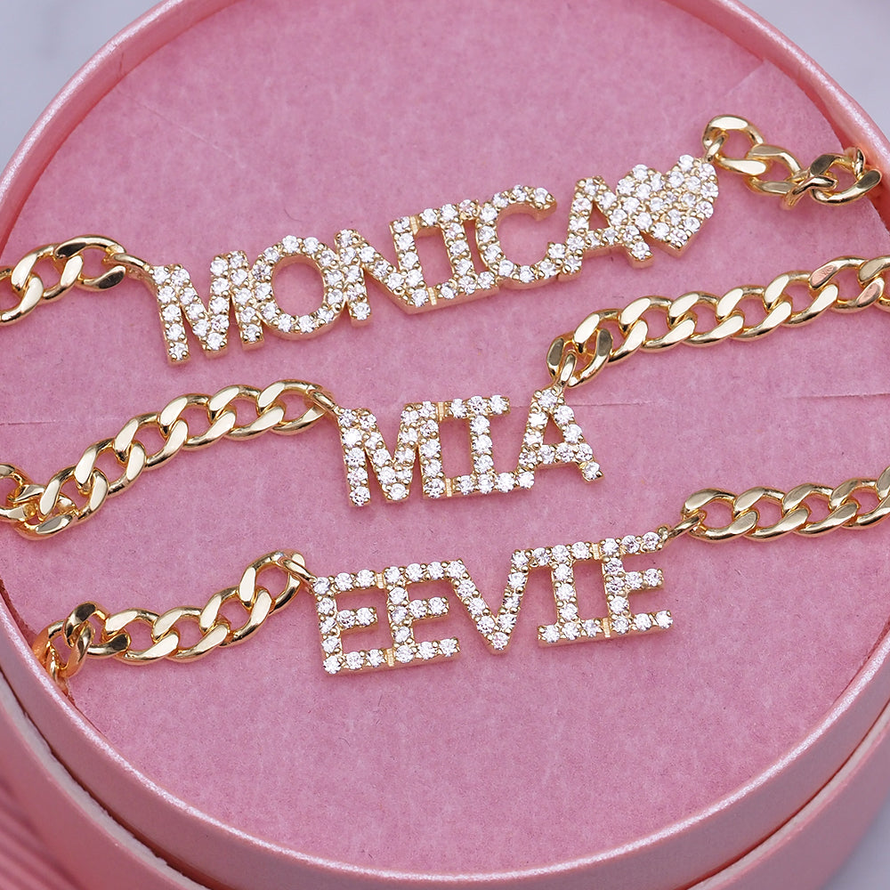 Crystal Mini Block Name Necklace