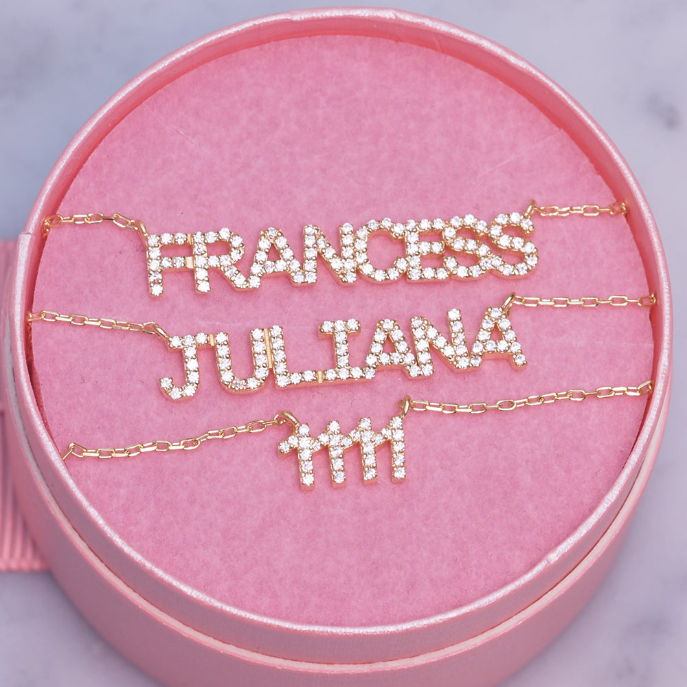 Crystal Mini Block Name Necklace