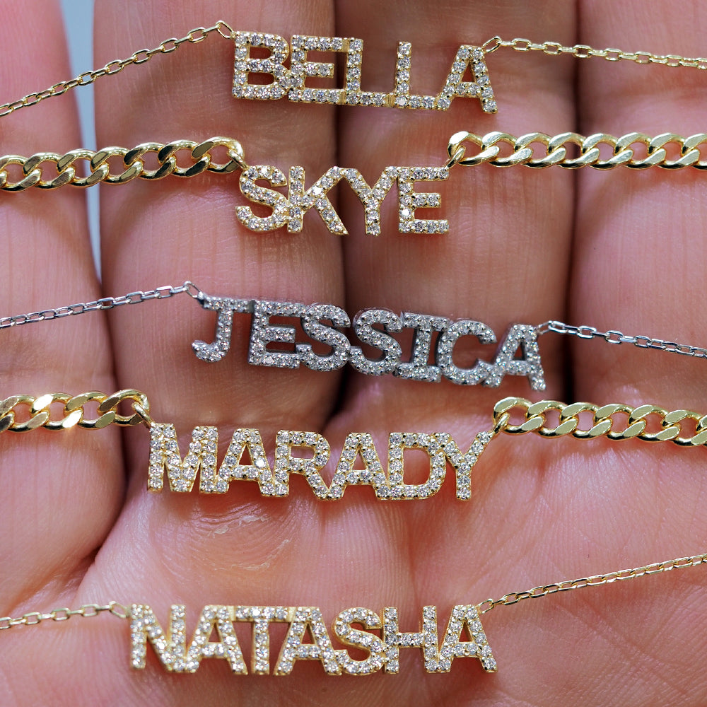 Crystal Mini Block Name Necklace