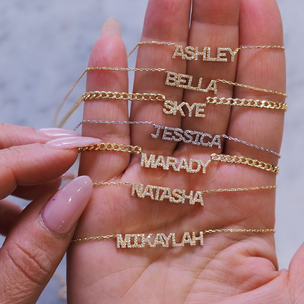 Crystal Mini Block Name Necklace