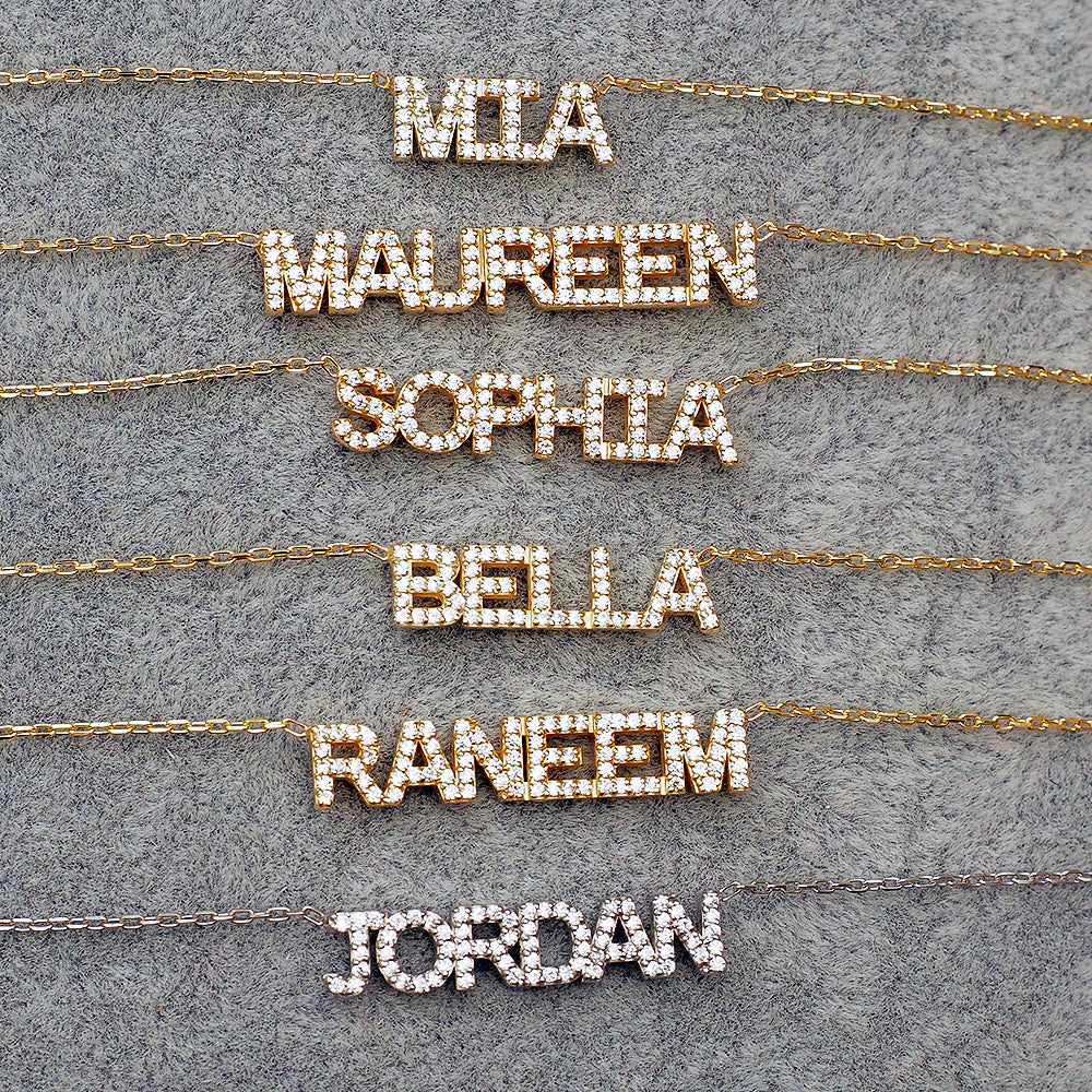 Crystal Mini Block Name Necklace