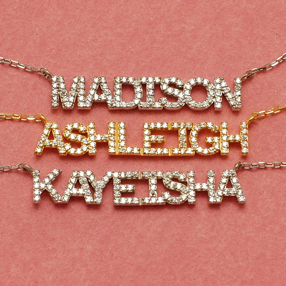 Crystal Mini Block Name Necklace