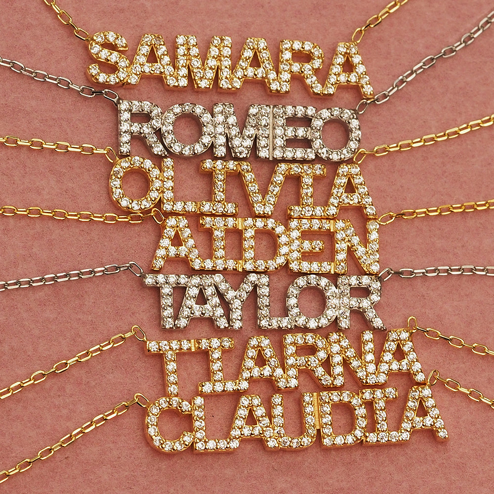 Crystal Mini Block Name Necklace