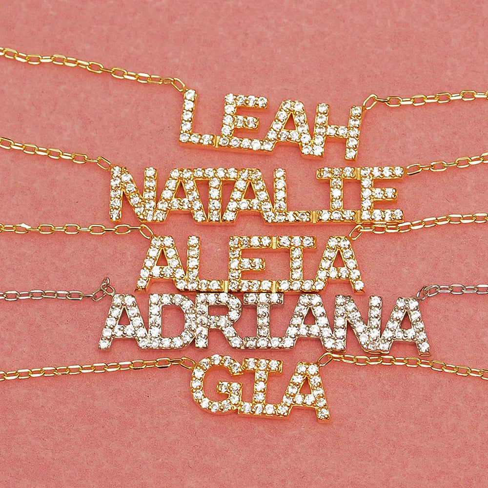 Crystal Mini Block Name Necklace