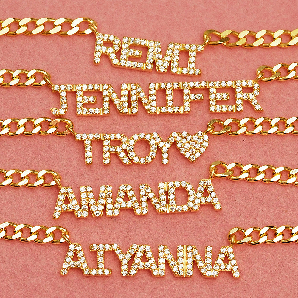Crystal Mini Block Name Necklace