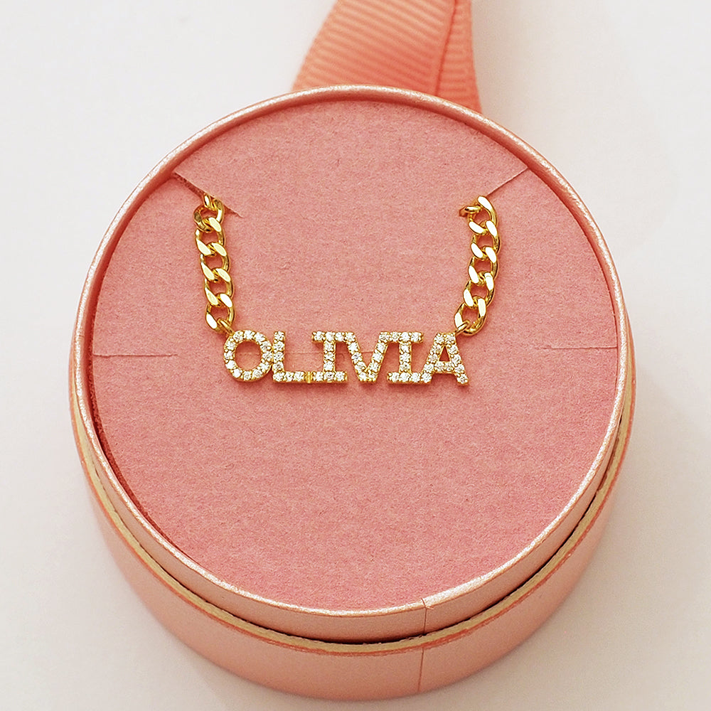 Crystal Mini Block Name Necklace