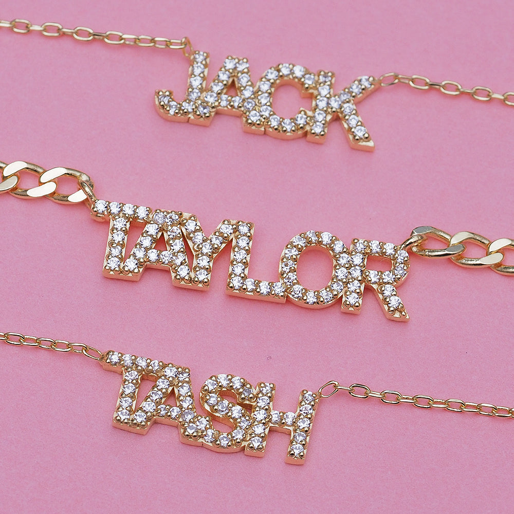 Crystal Mini Block Name Necklace
