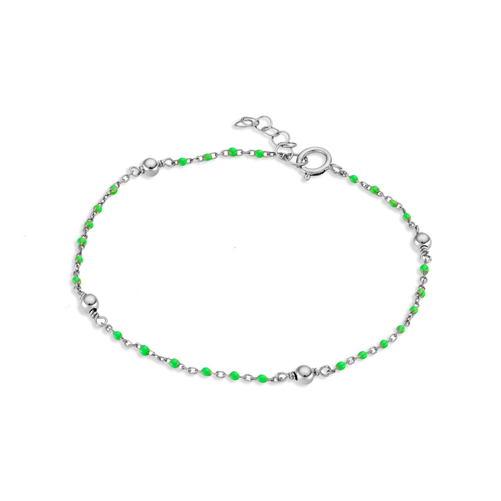 Green enamel and silver beaded detail bracelet
