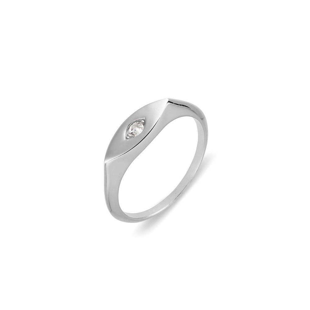 SILVER ALMOND SHAPE CRYSTAL RING