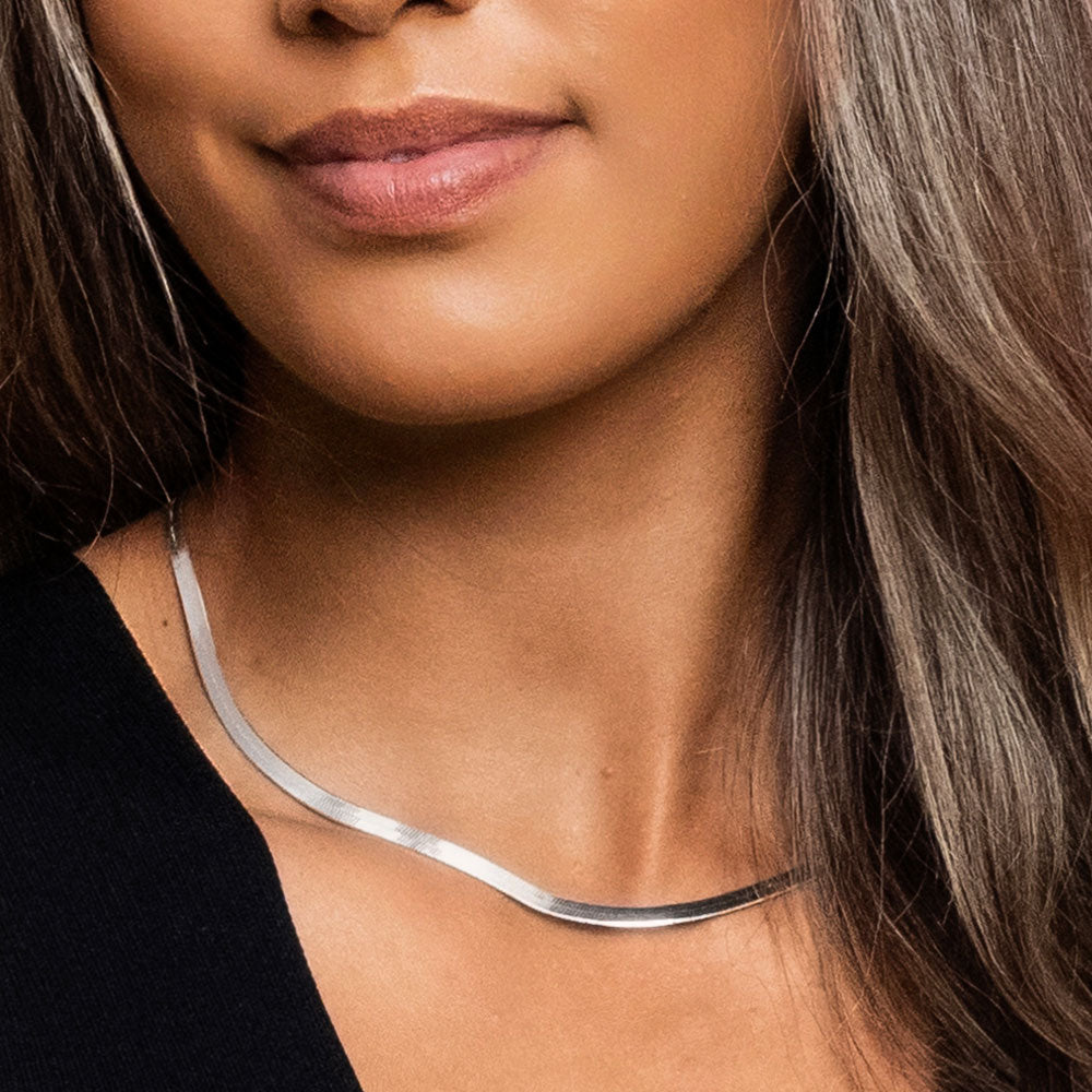 silver flat snake herringbone chain – ELVIE JEWELS