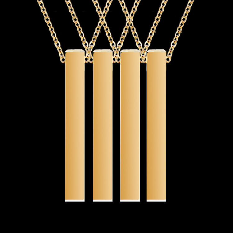 Four sided Gold Engravable Bar Necklace