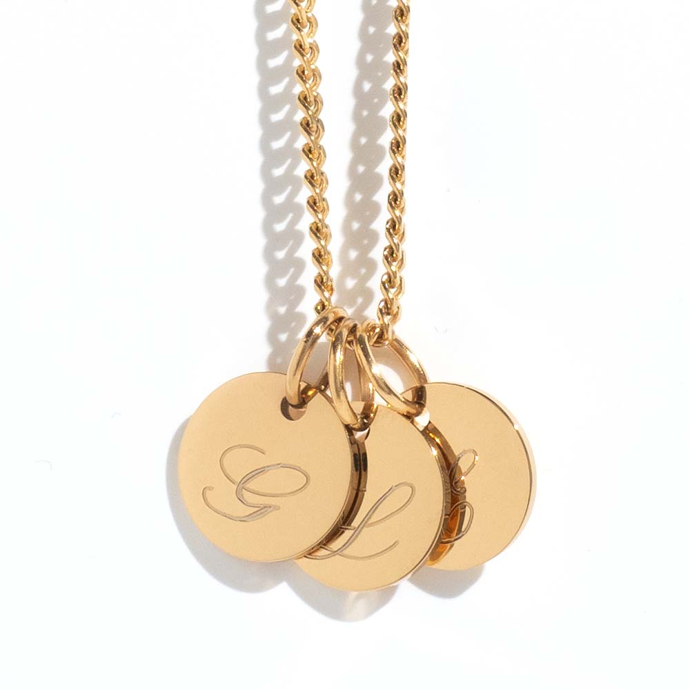 Gold disc necklace deals engraved