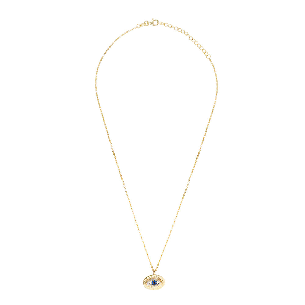 evileye protection necklace in gold, crystal evil eye necklace in gold, sterling silver necklace in 18kt gold plated.