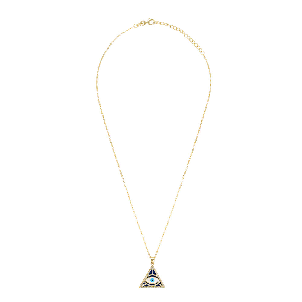 Evil eye triangle gold necklace, protection eye necklace in silver with 18kt gold plated gold eye pendant necklace