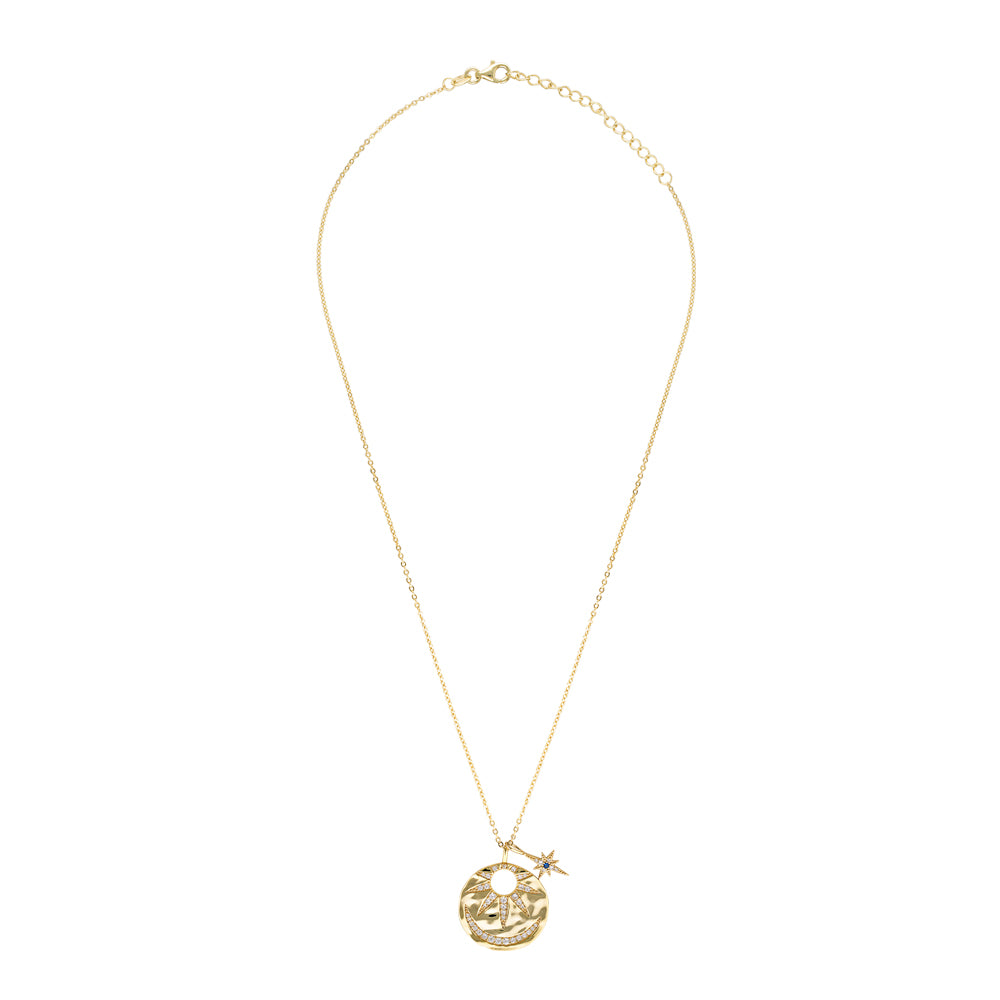 Star glow crystal disc necklace in gold with a crystal star charm in gold plated on sterling silver