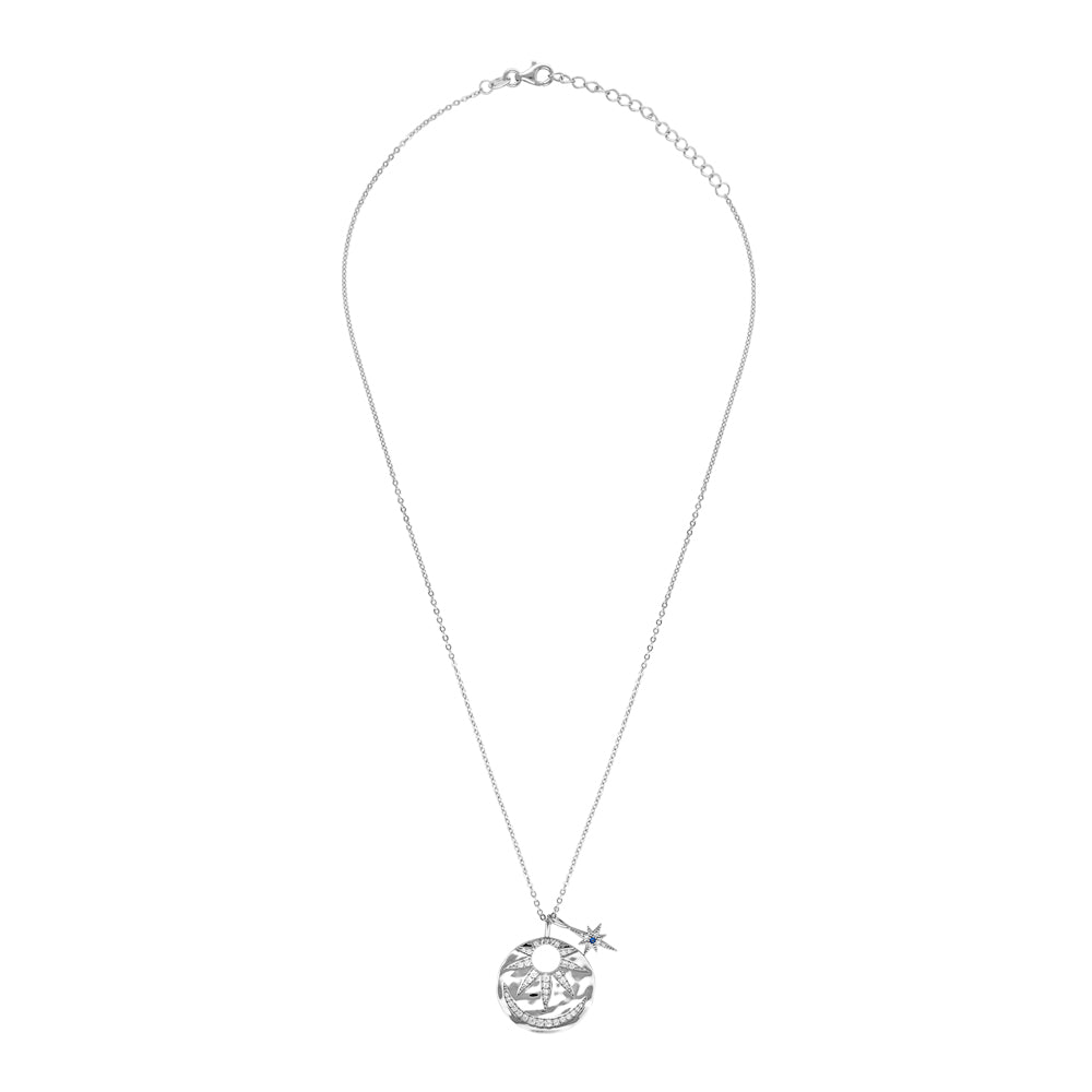 Star glow crystal disc necklace in silver with a crystal star charm in .925 sterling silver