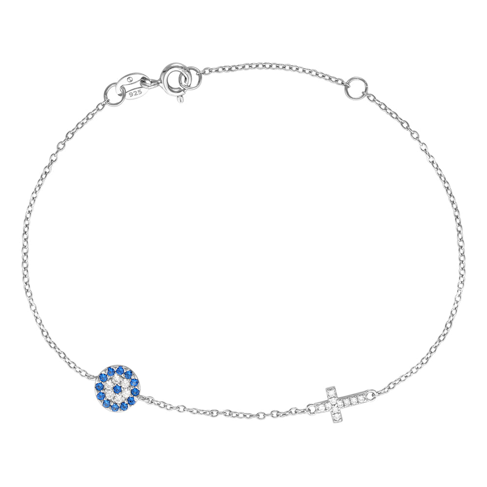 evil eye and cross bracelet, sterling silver evil eye bracelet, evil eye bracelet, evil eye and cross bracelet