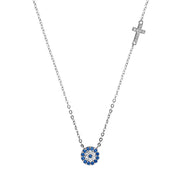 sterling silver evil eye and cross necklace details