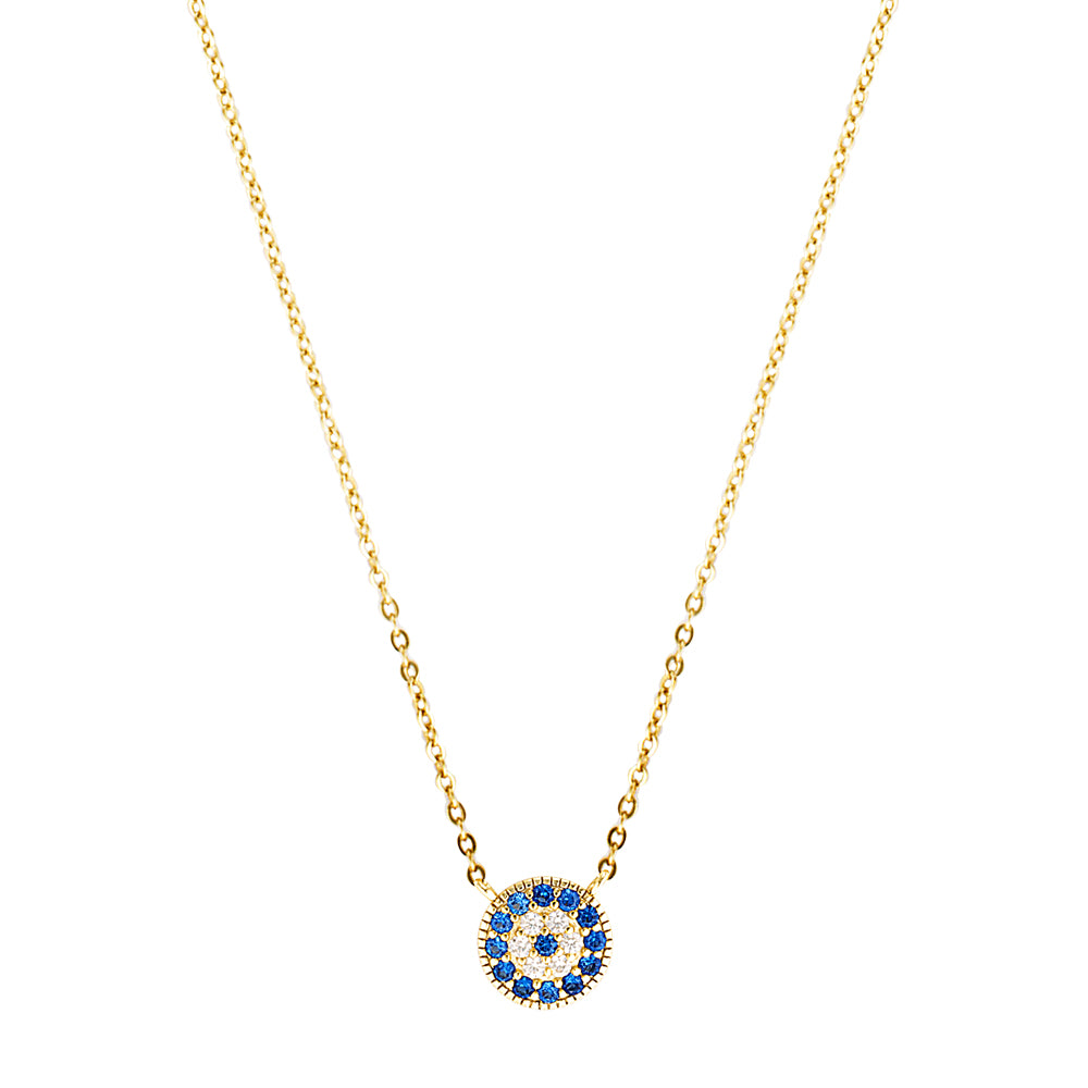 Gold Evil Eye necklace, sterling silver base metal with gold plating