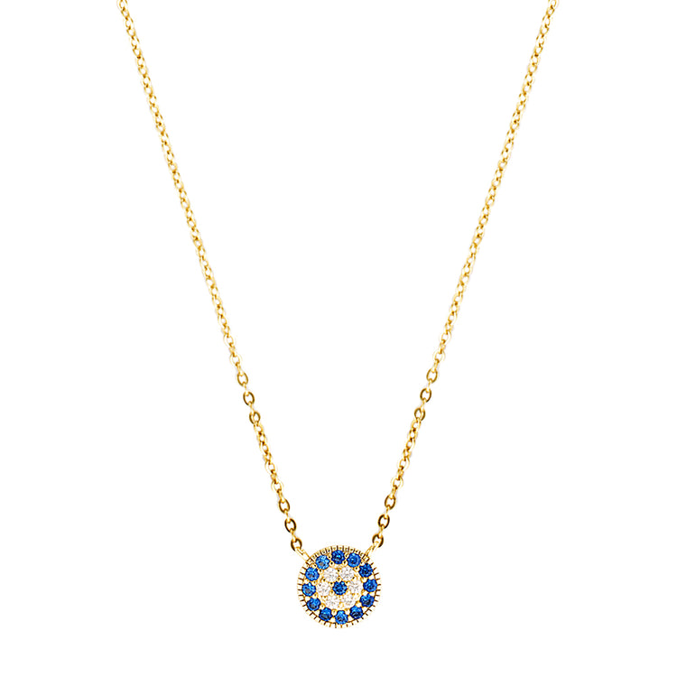 Gold Evil Eye necklace, sterling silver base metal with gold plating