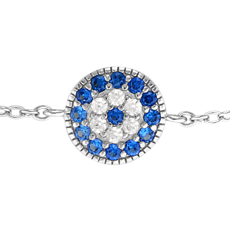 sterling silver evil eye and cross bracelet details