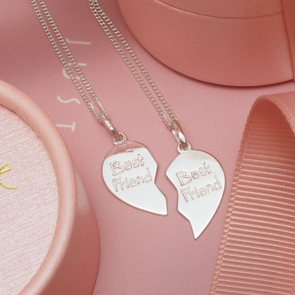 Friendship jewellery best friends heart necklaces engraved with initial