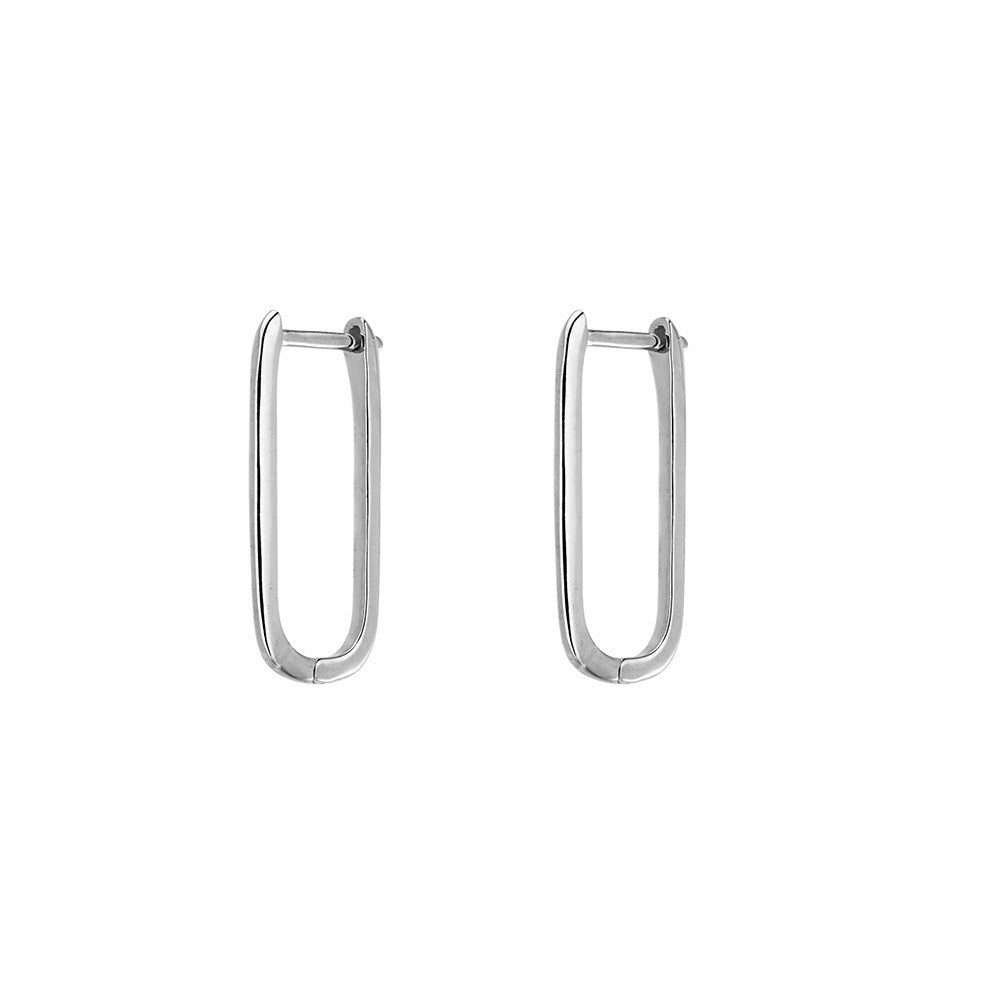 OBLONG HOOP EARRINGS 25MM SILVER