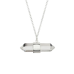 Crystal silver double terminated quartz necklace