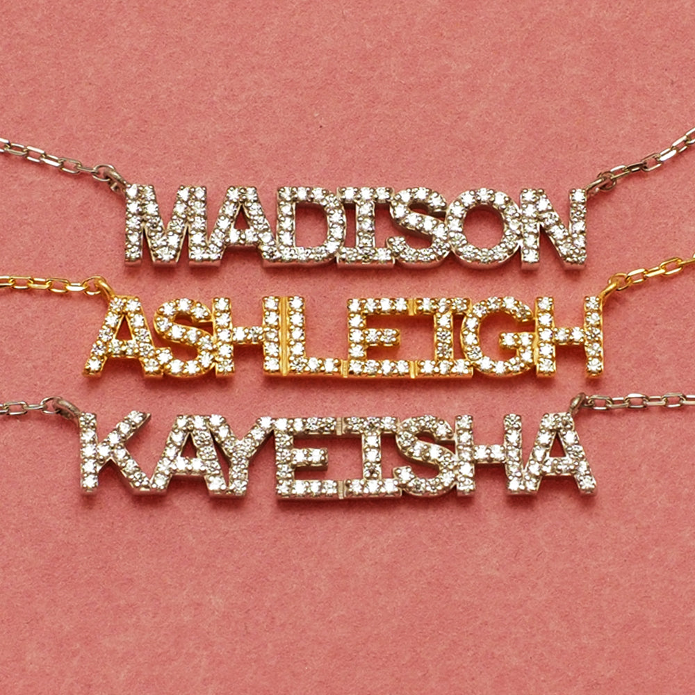 CRYSTAL MINI BLOCK NAME NECKLACE