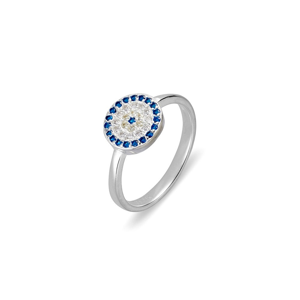 EVIL EYE CRYSTAL RING SILVER