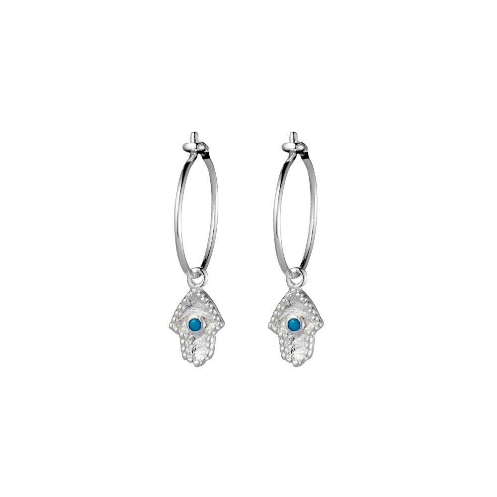 hamsa charm hoop earrings silver