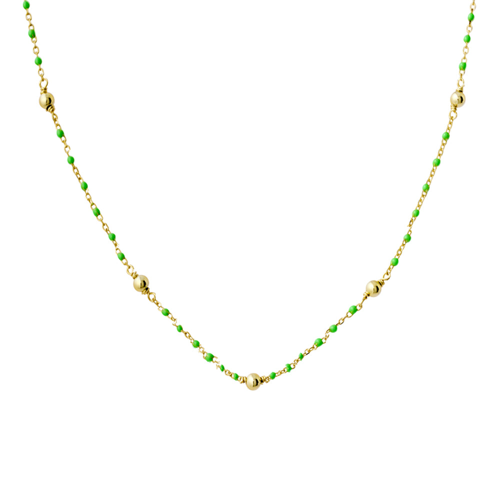 Green and gold enamel short necklace