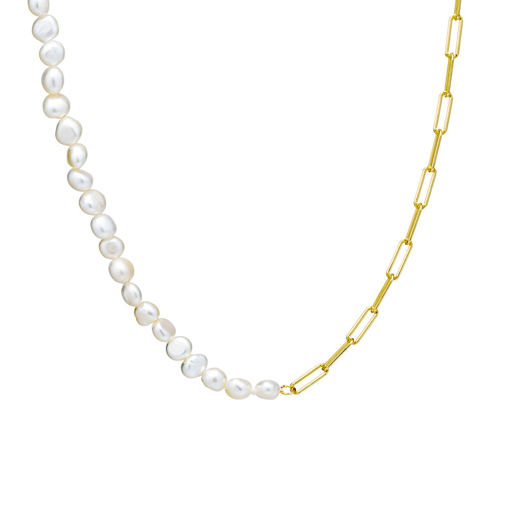 Pearl and gold link necklace