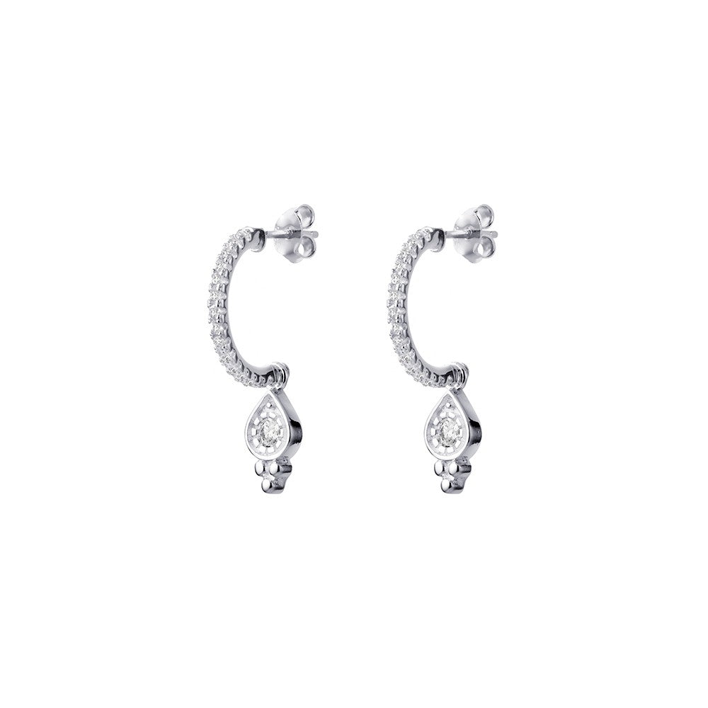 half hoop earrings with charm silver