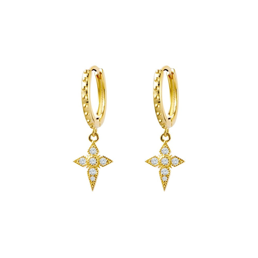 Gold crystal northern star charm earring