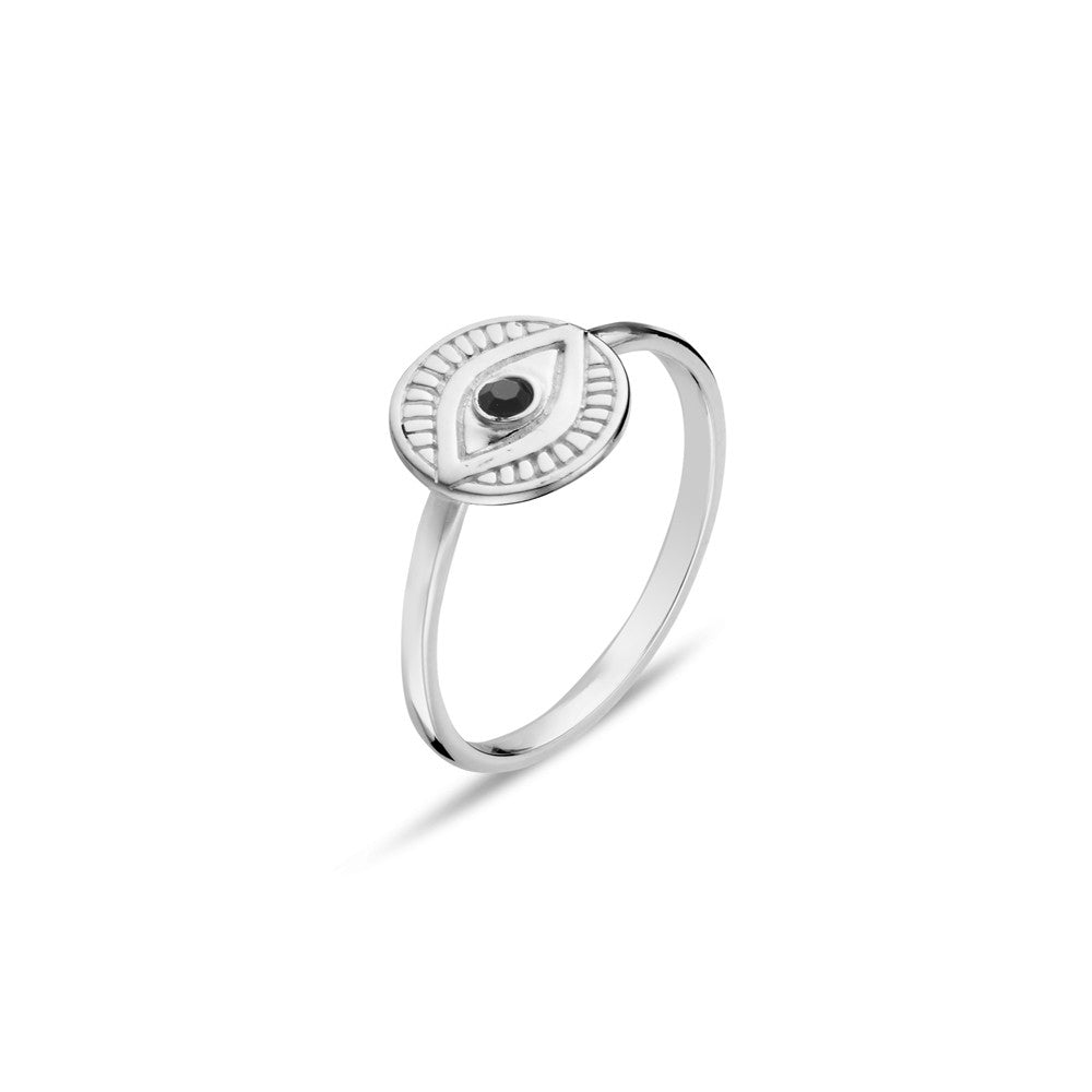 EVIL EYE DISC RING SILVER