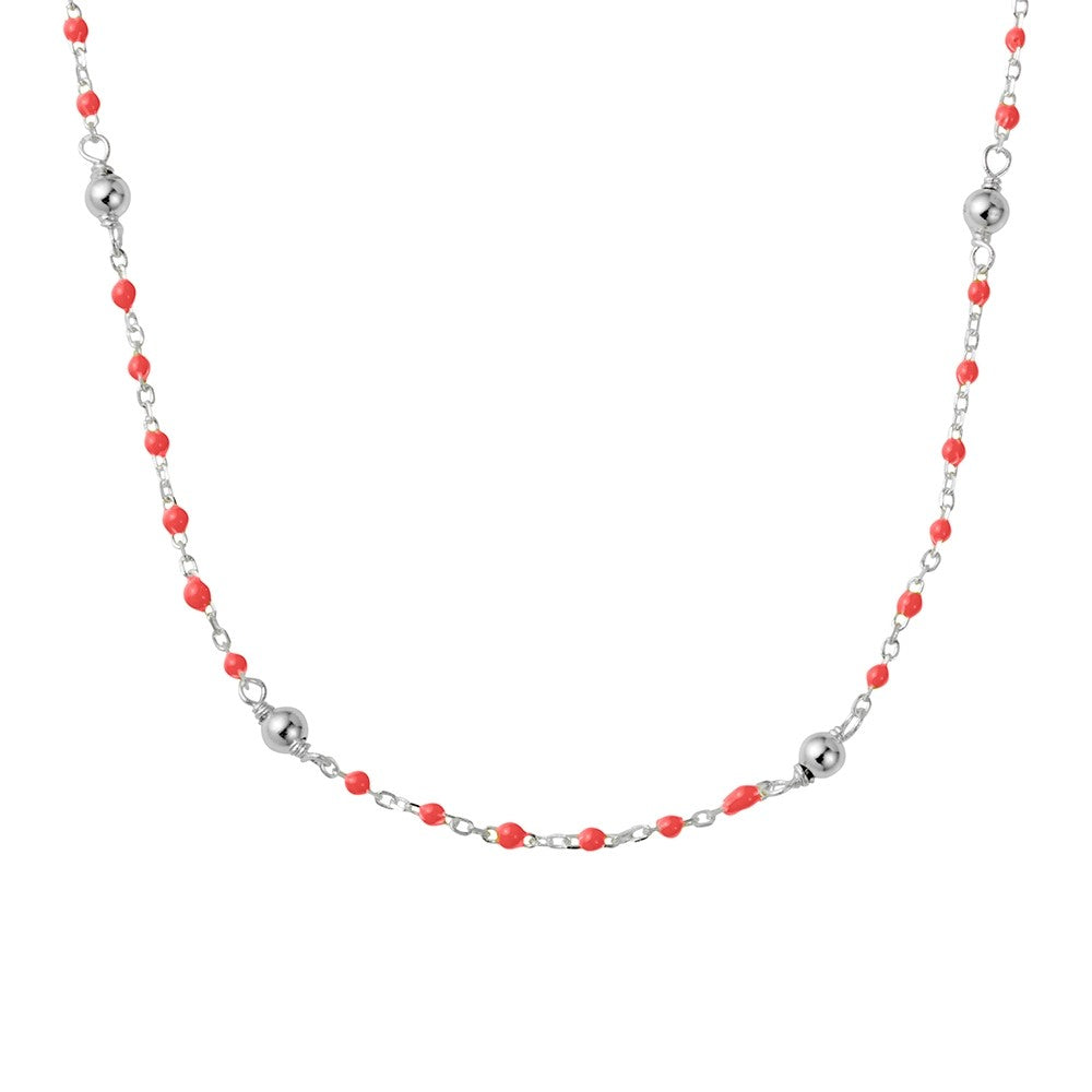 red and silver beaded short necklace