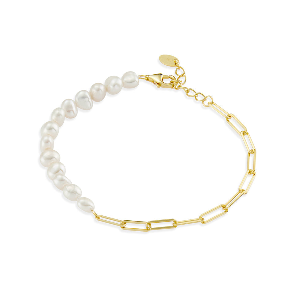 Pearl and gold link bracelet