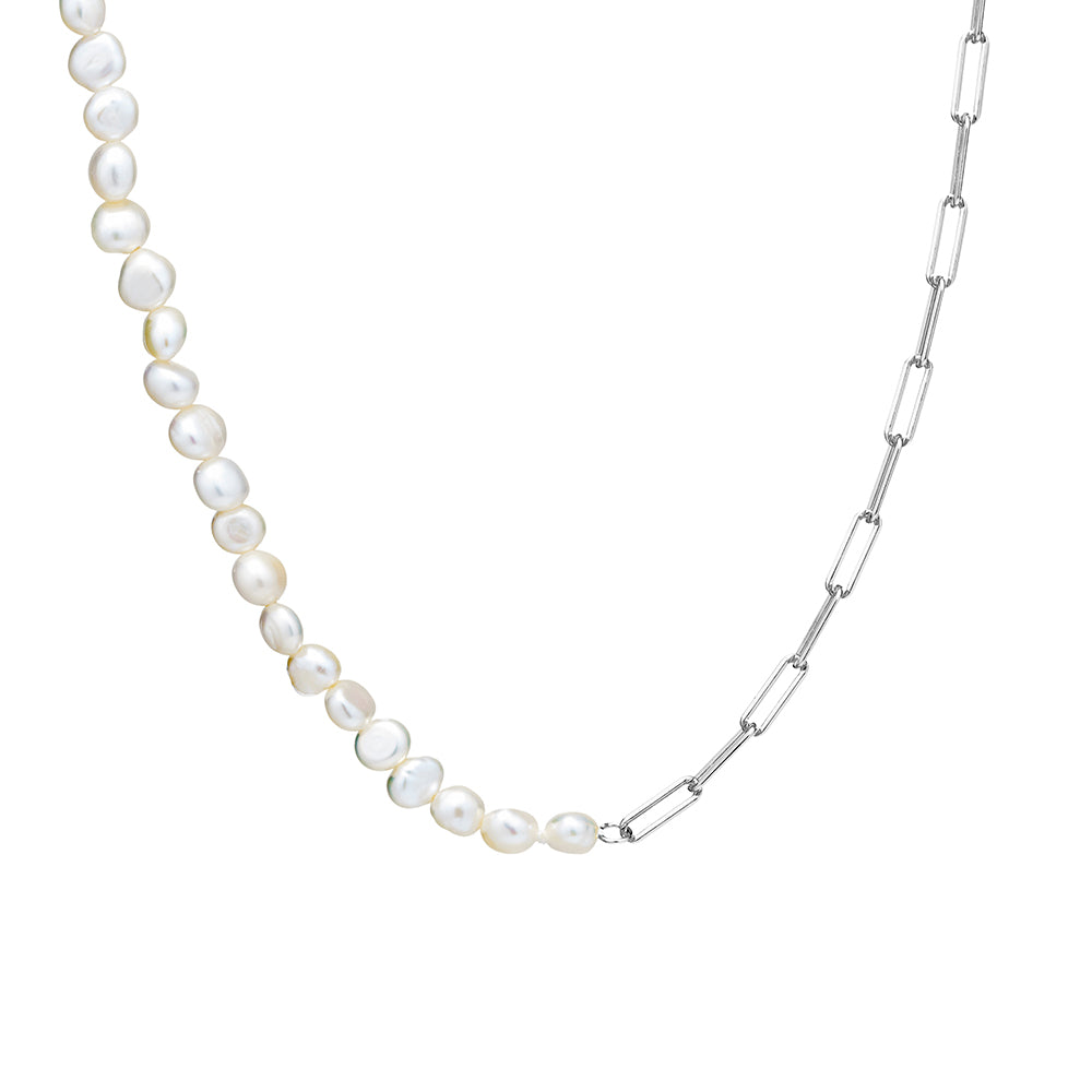 Pearl and silver link necklace