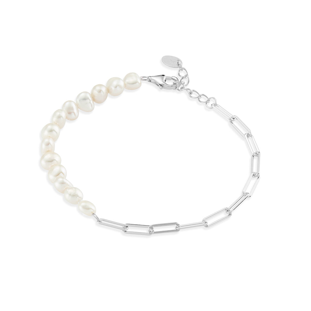 Pearl and silver link bracelet