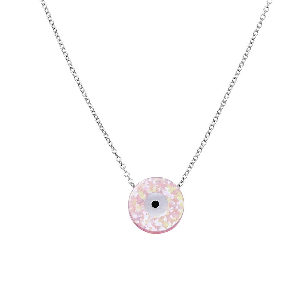 Pink evil eye opalite necklace