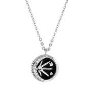 sterling silver star necklace, starburst and moon necklace, crystal starburst necklace, close up of pendant details