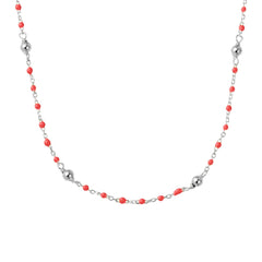 Red and silver enamel short necklace