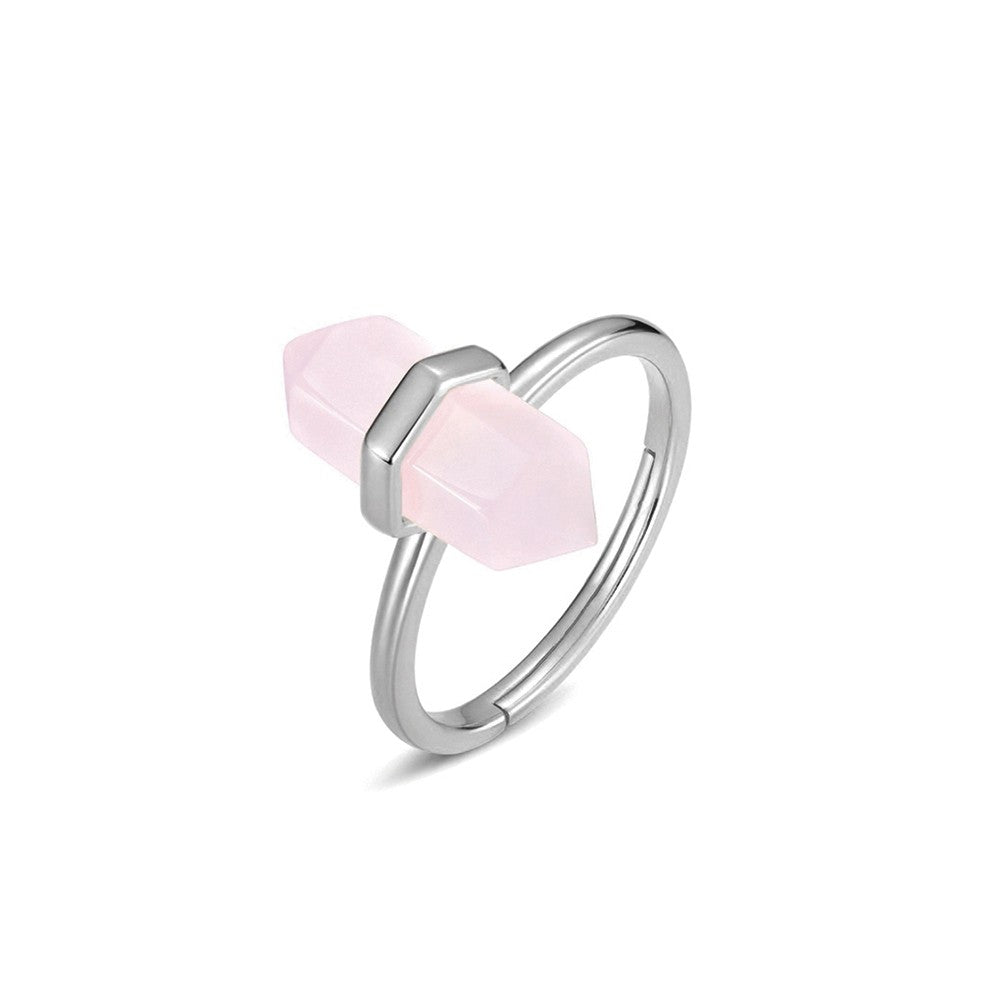 rose quartz crystal silver ring