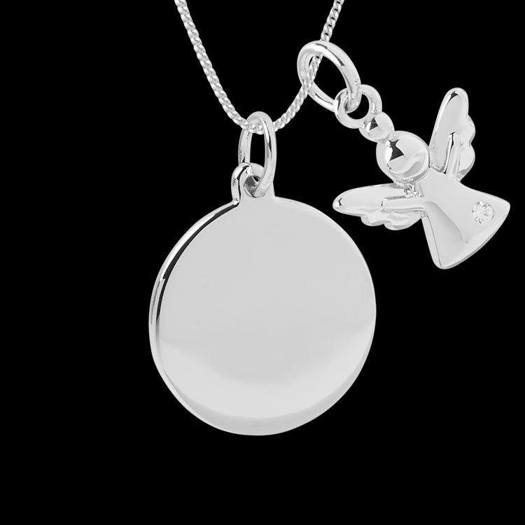 engravable disc necklace angel pendant