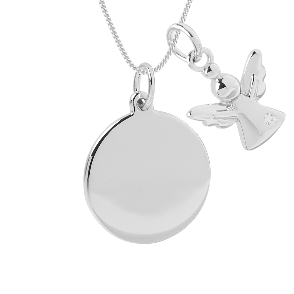 engravable disc necklace angel pendant