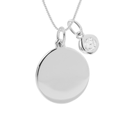 engravable disc necklace with crystal drop pendant